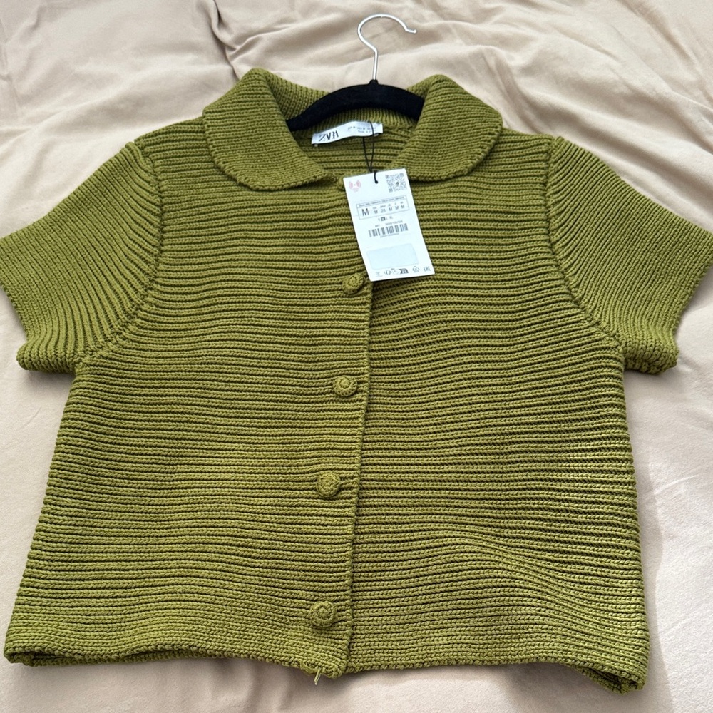 NWT Zara chunky knit Peter Pan collar Cardigan